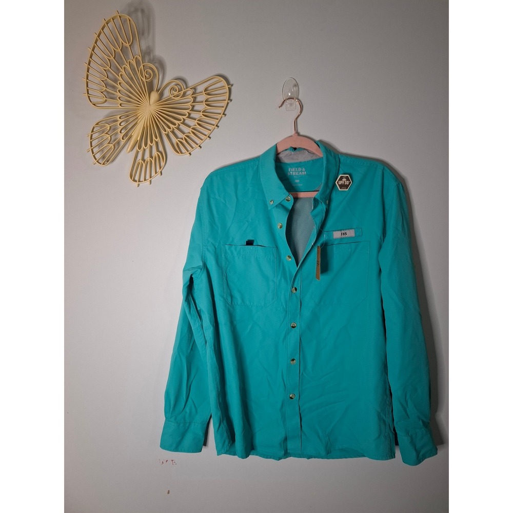 Field & Stream Men Latitude II LS Woven Fishing Shirt Teal Small UPF 30+